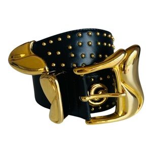 Vintage 1980s ESCADA Black Leather Gold Belt Size XS 34